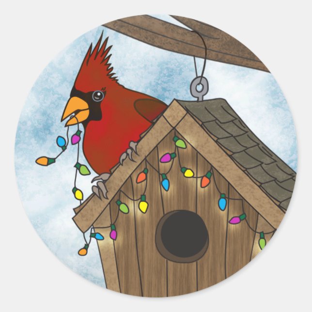 Bird House Holiday Classic Round Sticker (Front)