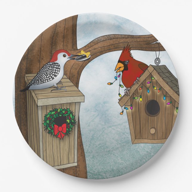 Bird House Holiday Paper Plates (Front)