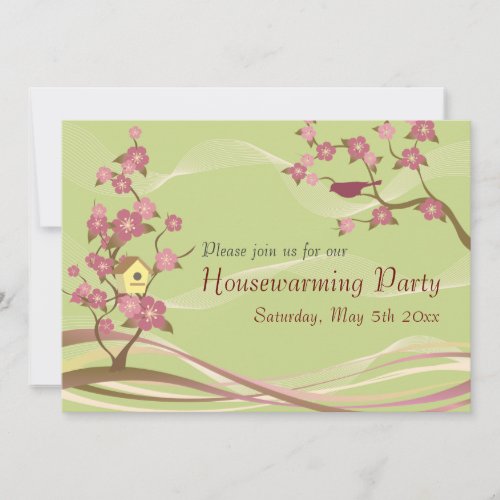 Bird House Housewarming Party Inviation Green Custom Invites