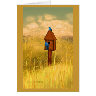 Bird house in country 2 bluebirds Mom's Day card