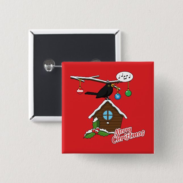 Bird House Merry Christmas Button (Front & Back)