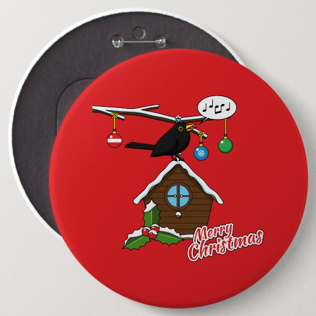 Bird House Merry Christmas Button (Front & Back)