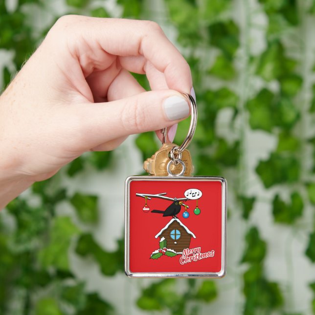 Bird House Merry Christmas Keychain (Hand)