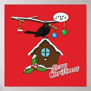 Bird House Merry Christmas Poster