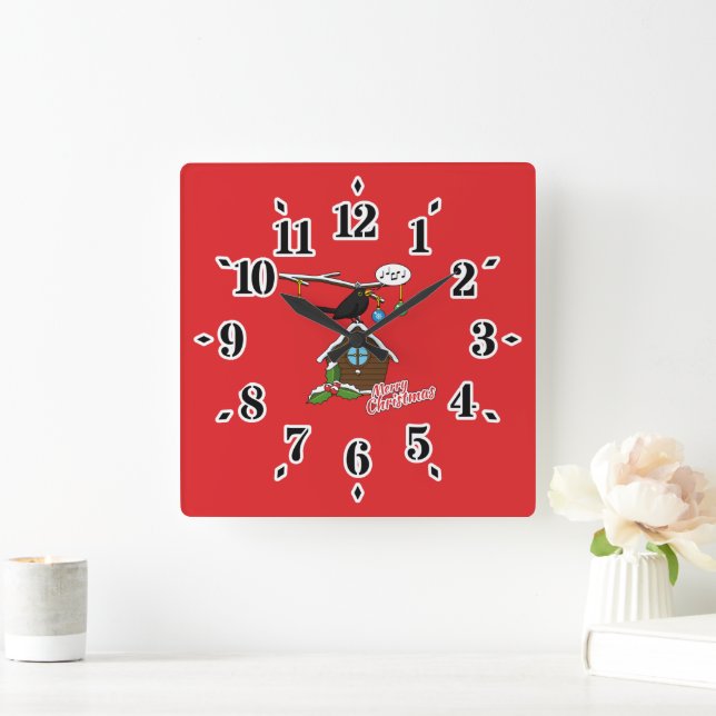 Bird House Merry Christmas Square Wall Clock (Home)