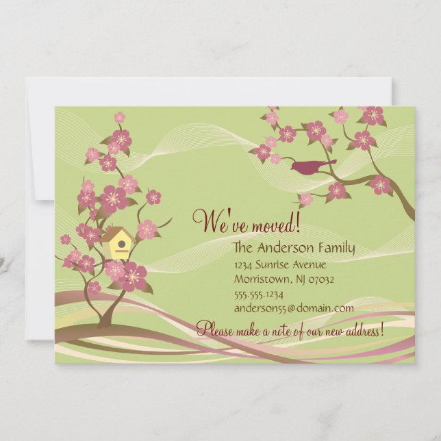 Bird House Moving Announcement Flat Card Green (Front)