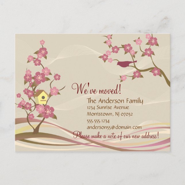 Bird House Moving Announcement Postcard Gray (Front)