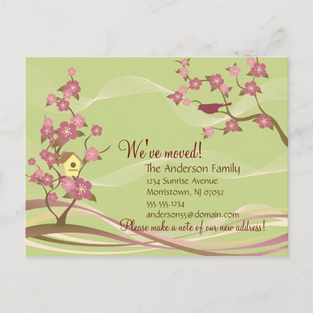 Bird House Moving Announcement Postcard Green (Front)