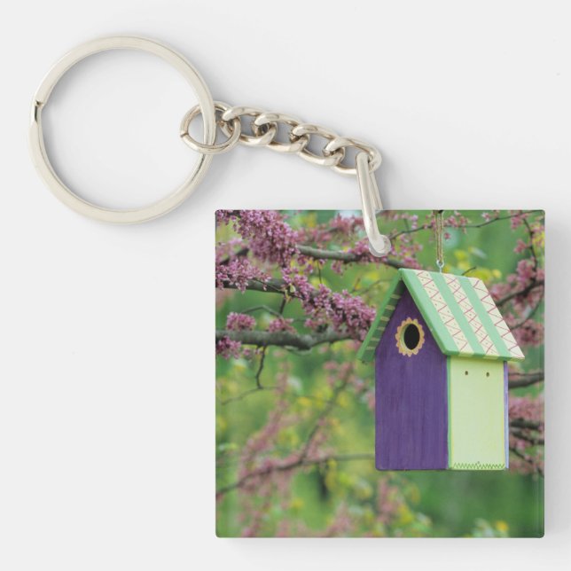 Bird House On A Redbud Tree Keychain (Front)