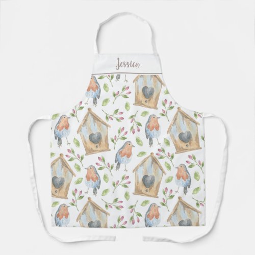 Bird house watercolor spring personalized apron