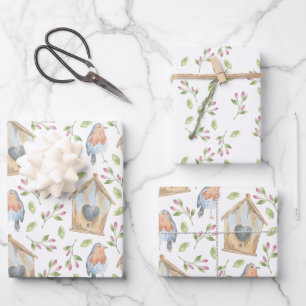 Bird house watercolor spring wrapping paper sheets