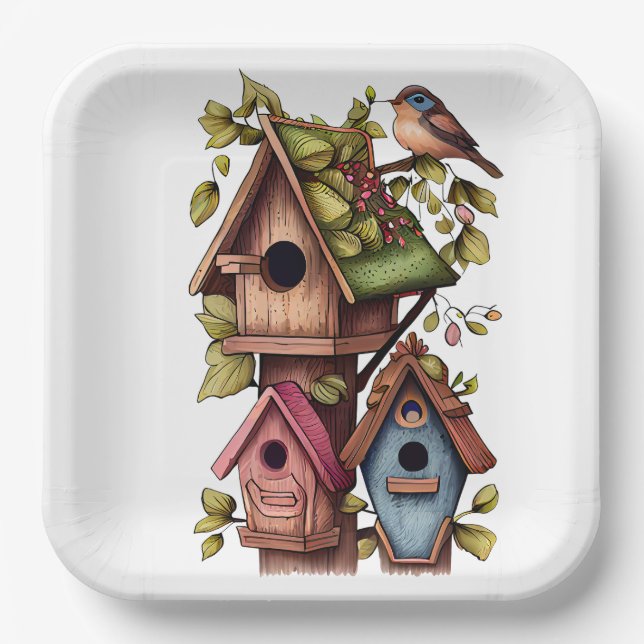 Bird Houses  Paper Plates (Front)