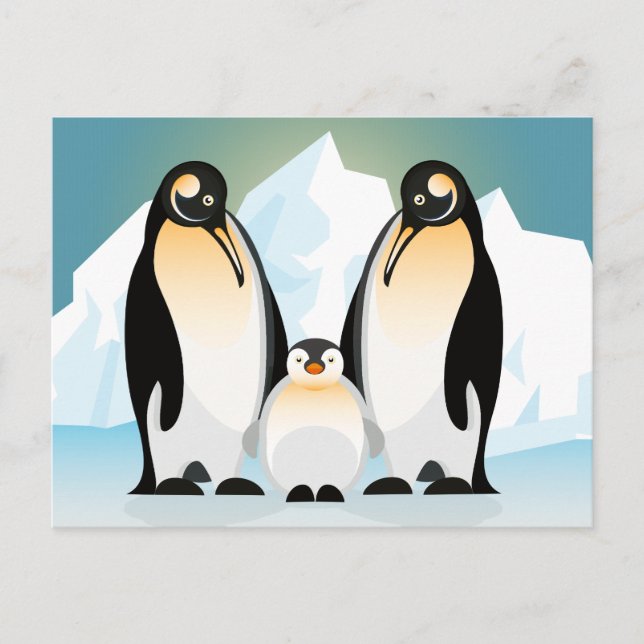 Bird illustration - The Penguin family Postcard (Front)