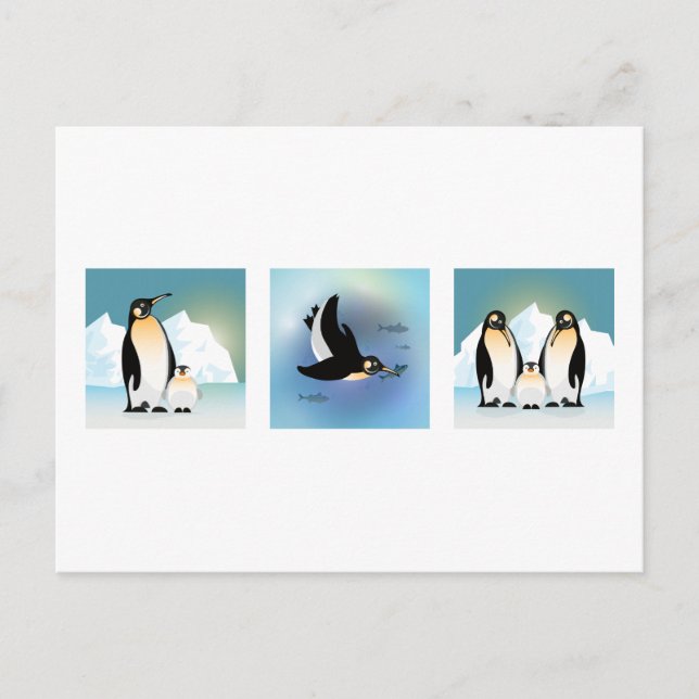 Bird illustration - The Penguin family Postcard (Front)