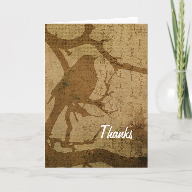 Bird in A Branch, Thanks Letterpress Thank You Card (Front)