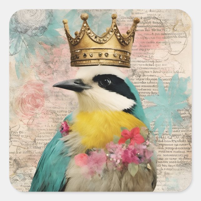 Bird in a Crown Collage Square Sticker (Front)