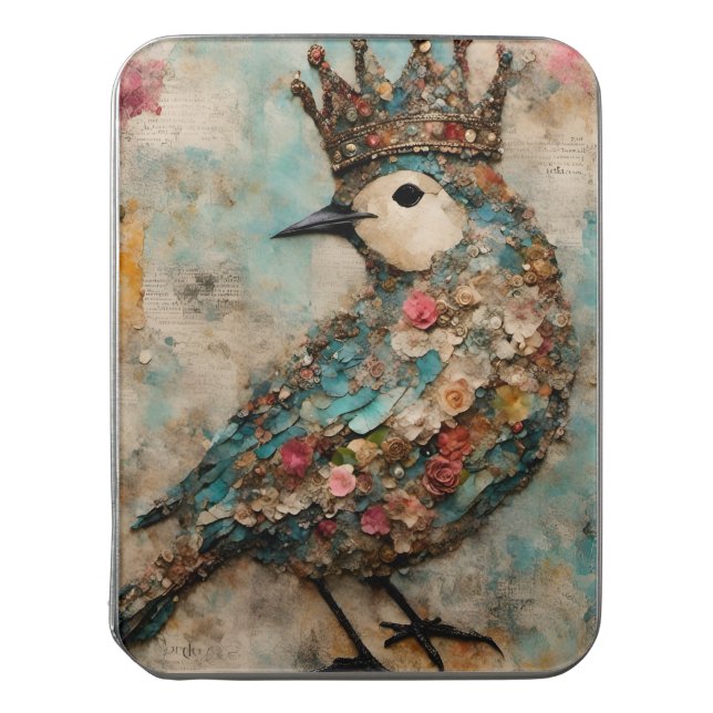 Bird in a Crown Mixed Media Collage Jigsaw Puzzle (Lid Vertical)