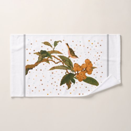 Bird in a fruit tree Throw Pillow Bath Towel Set