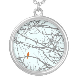 bird in a maple silver plated necklace