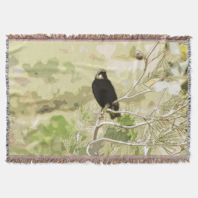 Bird in a Pine Tree Throw Blanket (Front)