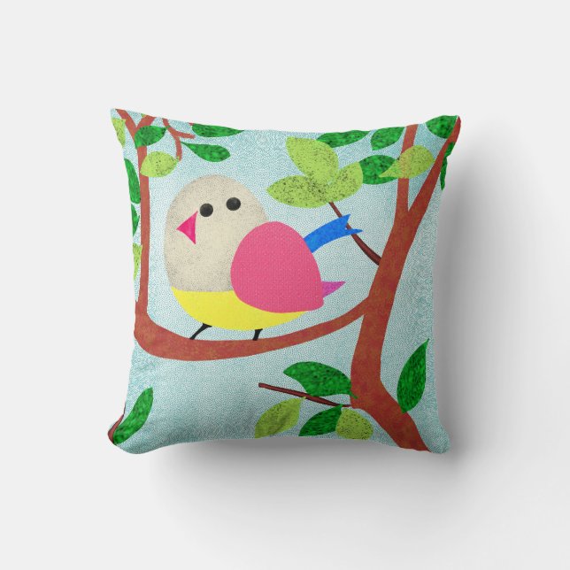Bird in a tree throw pillow (Front)