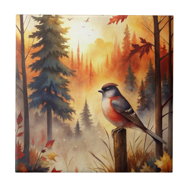 Bird in Autumn Ceramic Tile (Front)