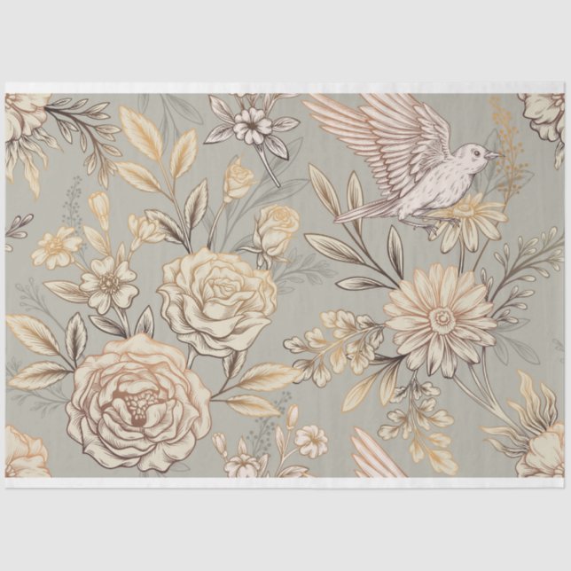 Bird in Bloom with Neutral Background Tissue Paper (Front)