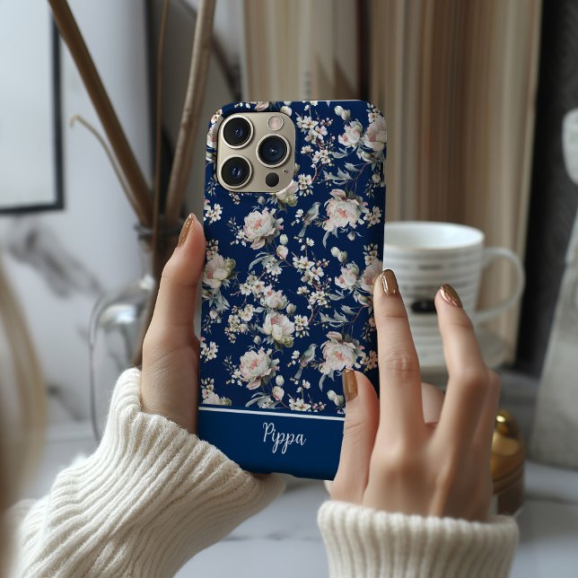Bird in Blossom Navy Blue MagSafe Tough Case-Mate iPhone Case (Blossom bird navy phone case
)