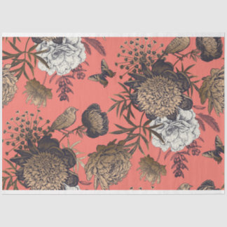 Bird in Coral Bloom  Tissue Paper