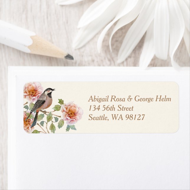 Bird in Flowers Wedding Label (Insitu)