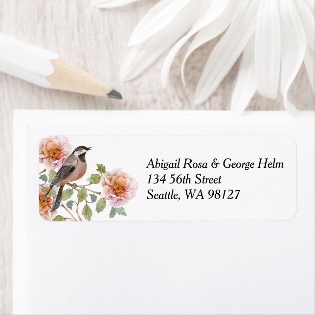 Bird in Flowers Wedding Label (Insitu)