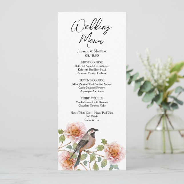 Bird in Flowers Wedding Menu (Standing Front)