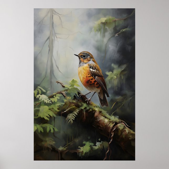Bird in forest wall print, bird rustic , botanical poster (Front)