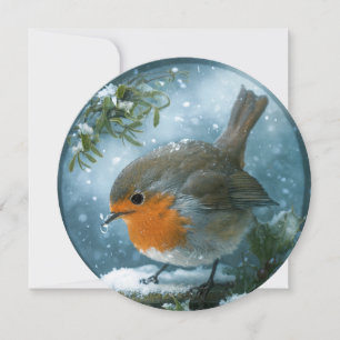 Bird In Holly & Mistletoe Christmas Holiday Card