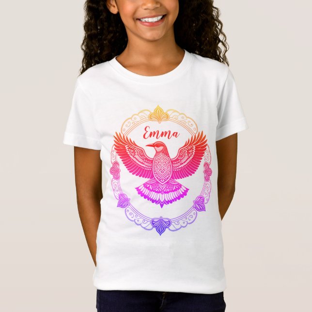 Bird in Mandala Rainbow Gradient T-Shirt (Front)