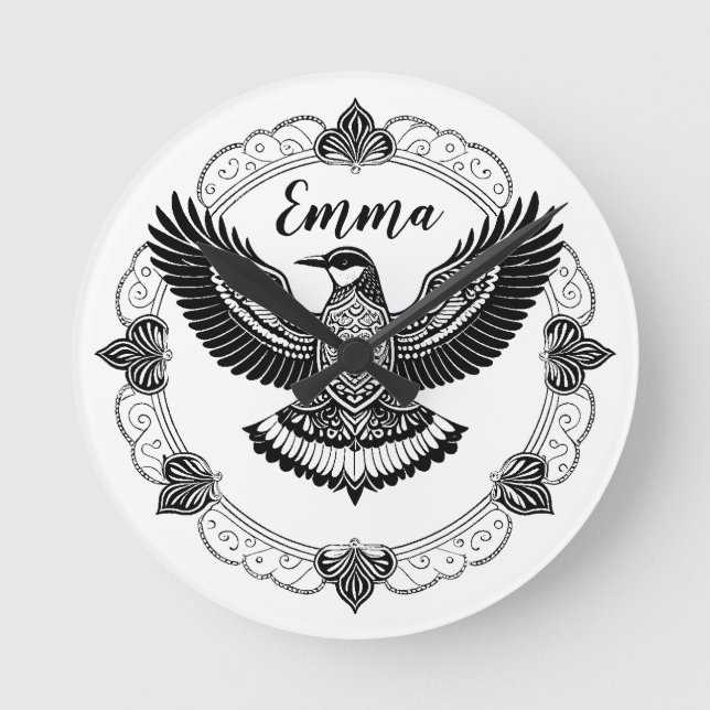 Bird in Mandala Round Clock (Front)