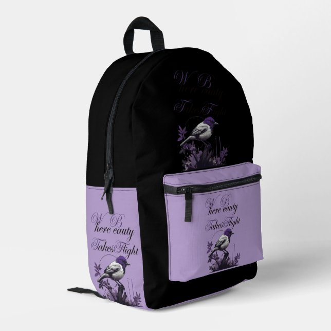 Bird in Perfect Harmony | Botanical Scene Printed Backpack (Back Corner Left)