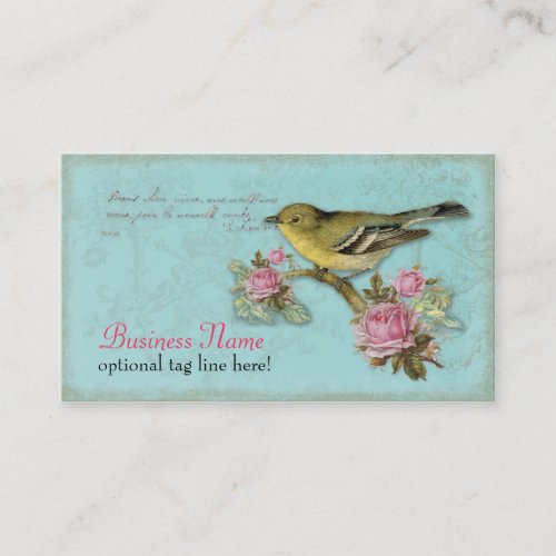 Bird in Pink Roses Business Cards
