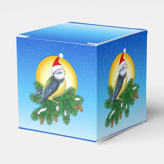 Bird in Santa Hat Favor Boxes (Front Side)