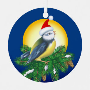 Bird in Santa Hat Metal Ornament