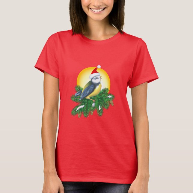 Bird in Santa Hat T-Shirt (Front)