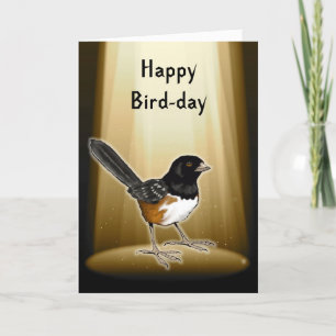 Bird in Spotlight, Happy Bird Day, Pun, Birthday Card