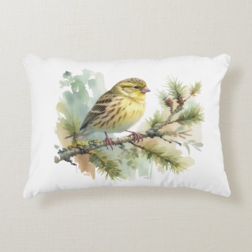 Bird in Spring Watercolor Accent Pillow
