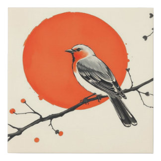 Bird in Sunset Japanese Style Art Faux Canvas Print