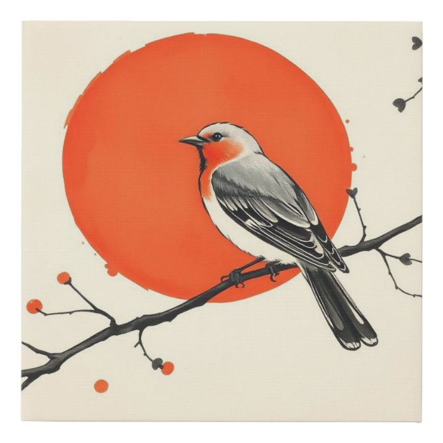 Bird in Sunset Japanese Style Art Faux Canvas Print (Front)