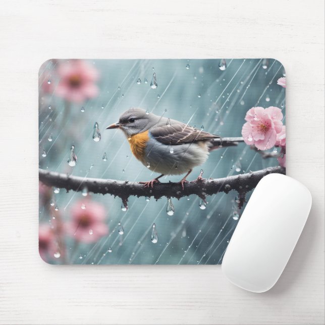 Bird in the Rain Mouse Pad (With Mouse)