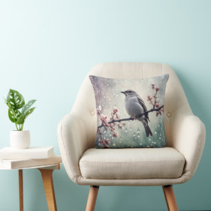 Bird In The Rain Throw Pillow