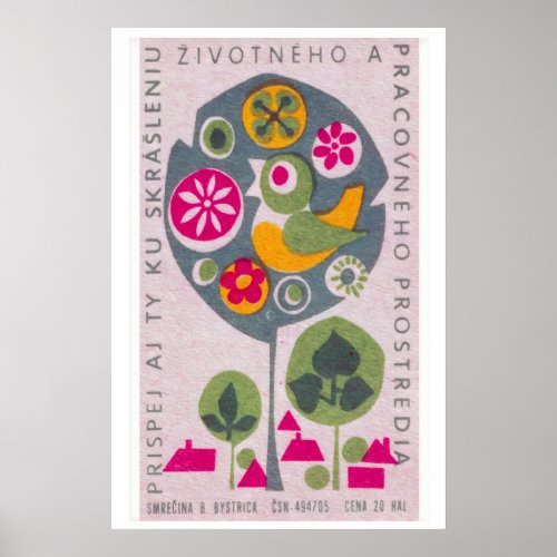 Bird in Tree - Matchbox Print - Czech Wall Art