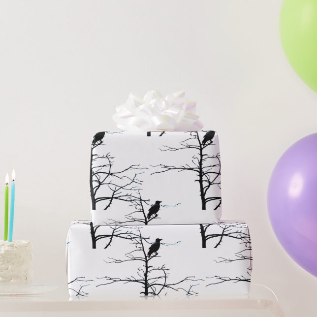 Bird in Tree on Branch Silhouette Wrapping Paper (Party Gifts)