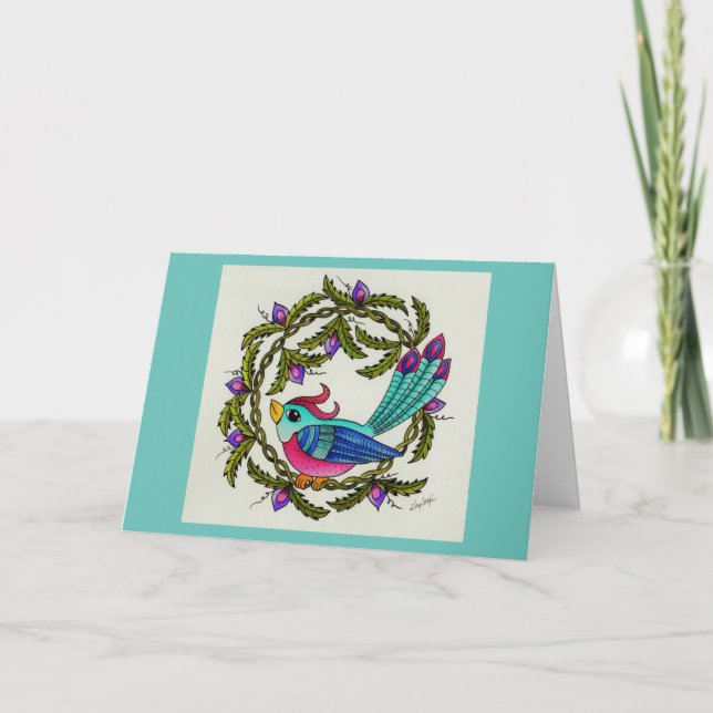 Bird in Wreath Holiday Card (Front)